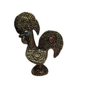 Vintage Brass Rooster with Colorful Accents